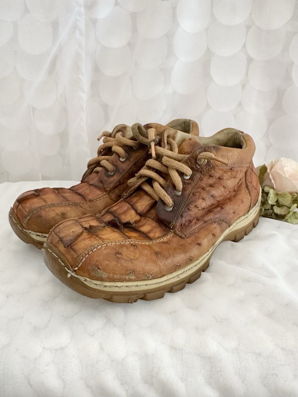Wild West Men’s 9.5 Cognac Caiman Ostrich Genuine Exotic Skin Leather Shoes